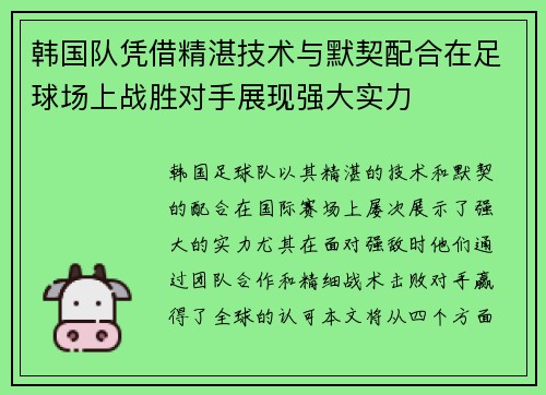 韩国队凭借精湛技术与默契配合在足球场上战胜对手展现强大实力