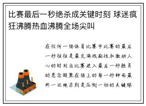 比赛最后一秒绝杀成关键时刻 球迷疯狂沸腾热血沸腾全场尖叫